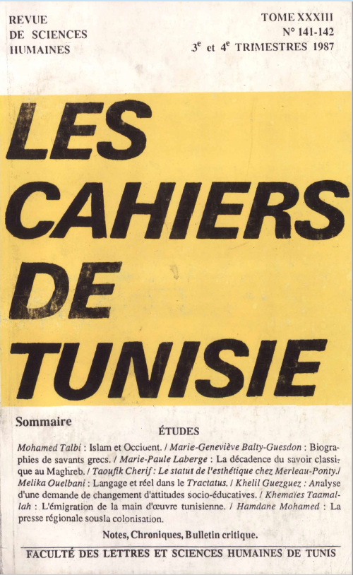 Les cahiers de Tunisie N°141-142